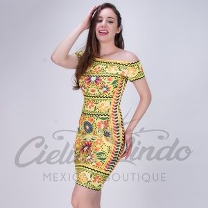 Yellow Fiesta Bodycon Printed Dress